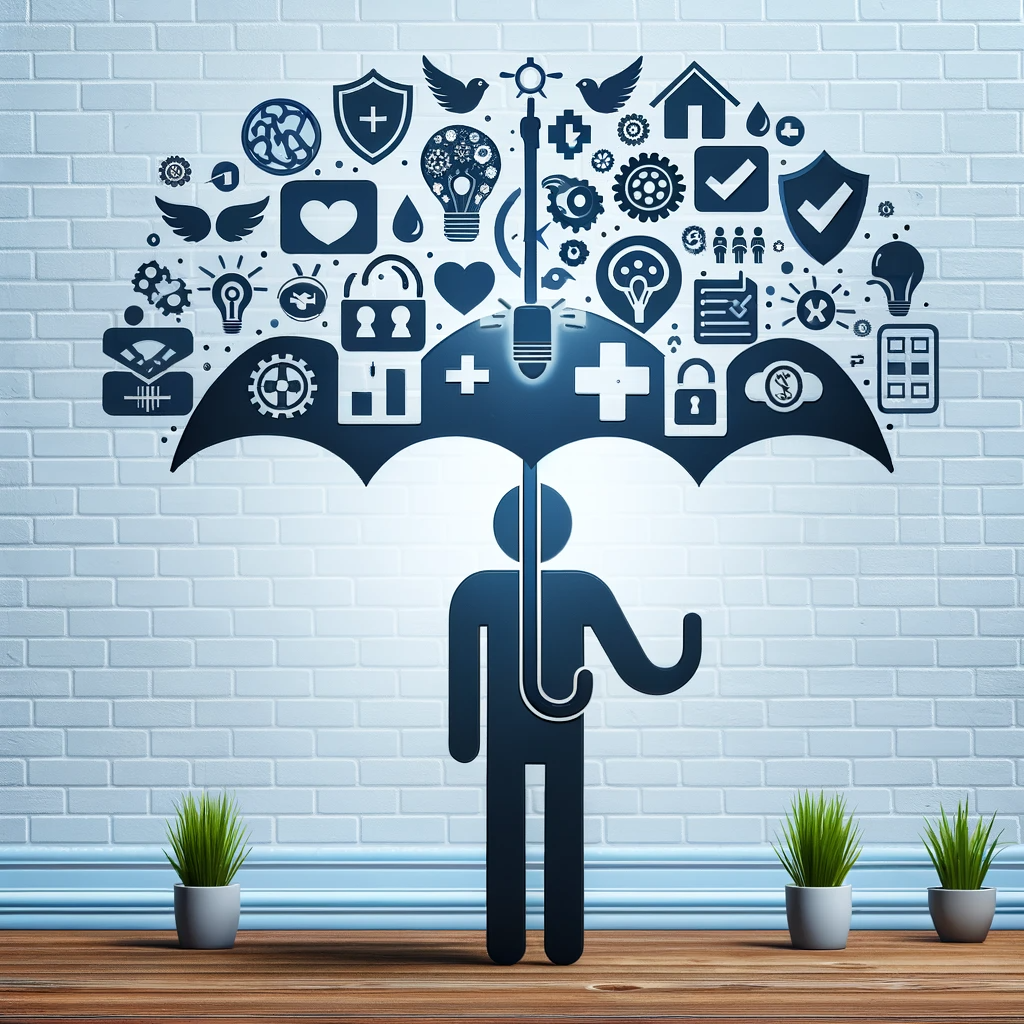 Image depicting the concept of maximizing mental health coverage, illustrated by a metaphor such as a person holding an umbrella that covers a variety