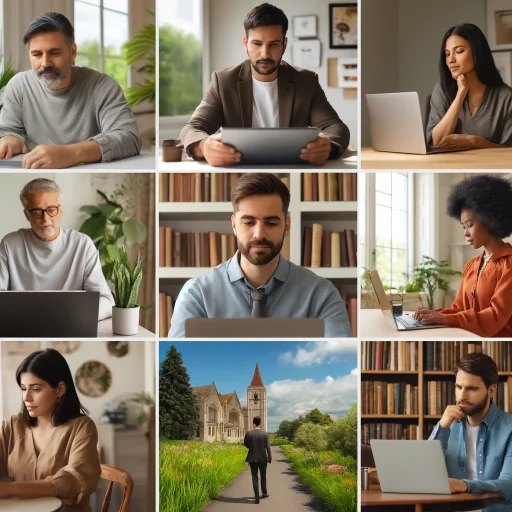 Advantages of Virtual Therapy for Aetna Members A collage showing different individuals from diverse backgrounds in various settings, all engaged in virtual therapy sessions