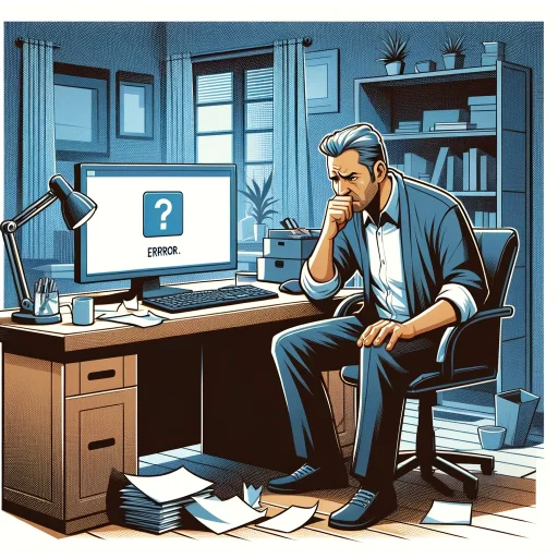 Potential Drawbacks of Virtual Therapy An illustration showing a young man experiencing technical difficulties during a virtual session, highlighting technology-related challenges